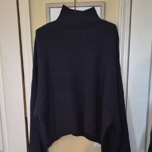 Oversized Turtleneck Sweater in Dark Navy - Women's Cozy Knit